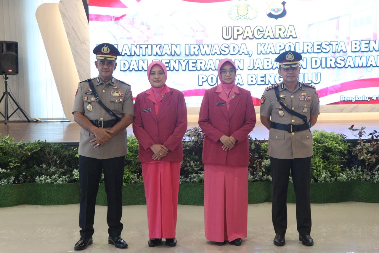 Kapolda Bengkulu Lantik Irwasda, Kapolresta Bengkulu, dan Penyerahan Jabatan Dirsamapta
